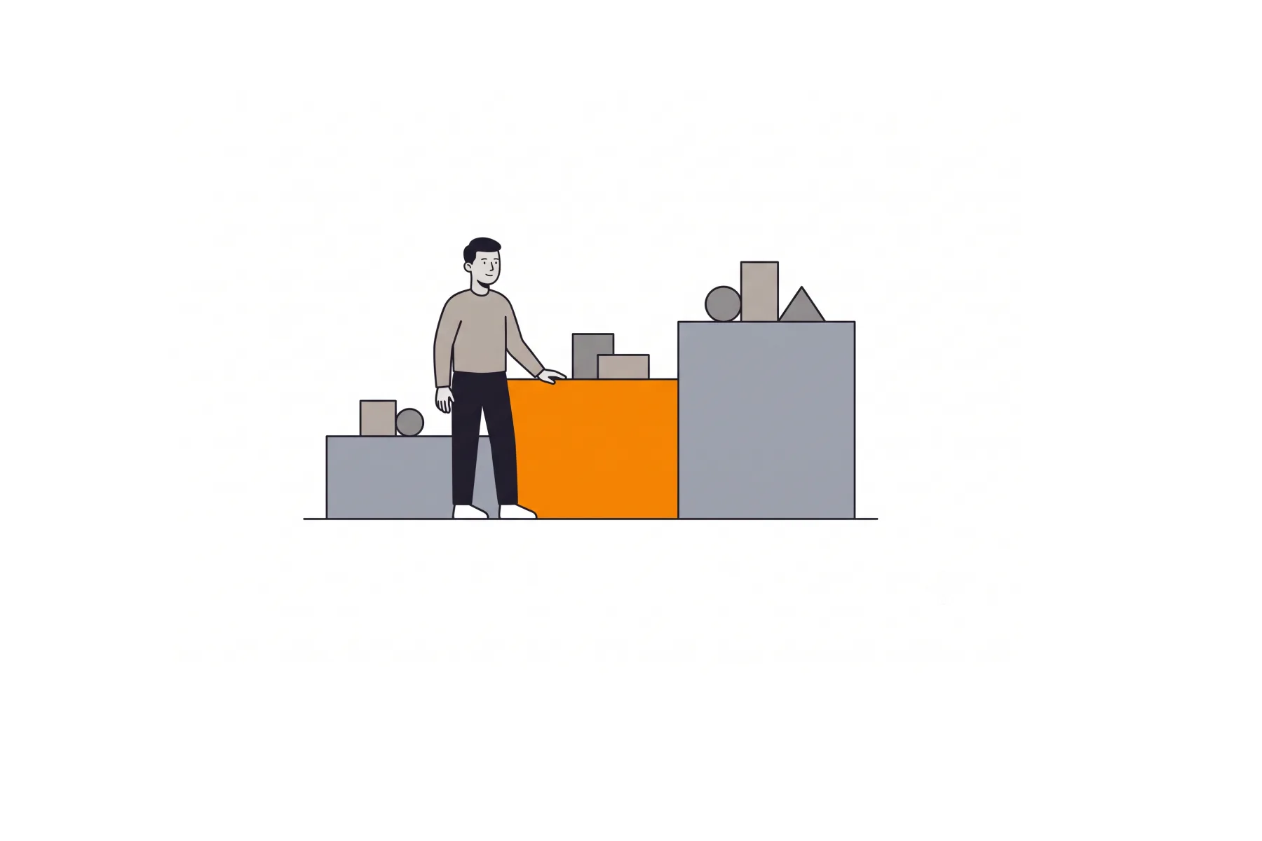 Three stepped platforms of increasing height with the middle one marked in orange